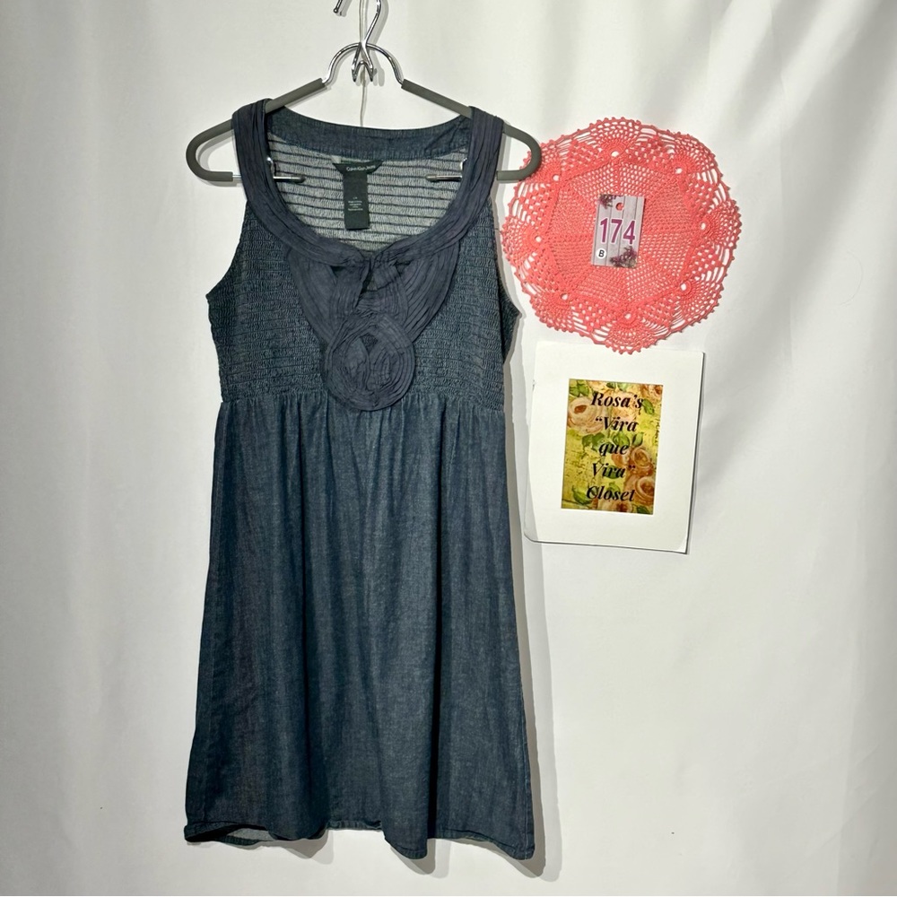 Calvin Klein Tank Denim Dress Dark Wash Elastic Bodice Large - Picture 3 of 16